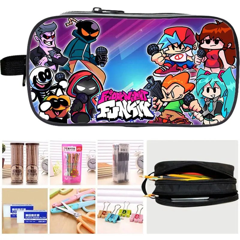 

Game Friday Night Funkin Pencil Case Students Double Layer Pencil Bag Girls Makeup Box High Quality Pen Bag Anime Stationery Bag