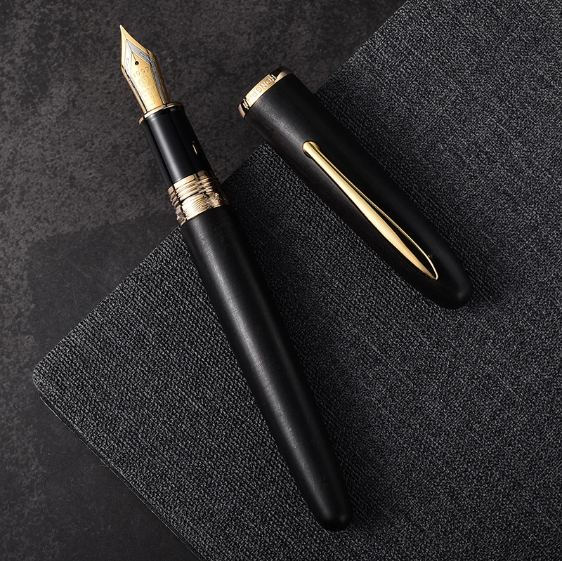 Hongdian 660 Natural Black Wood Fountain Pen Wooden Jupiter Lucky Star Golden Nib Beautiful Pen EF/F 0.4/0.6mm Writing Ink Pen