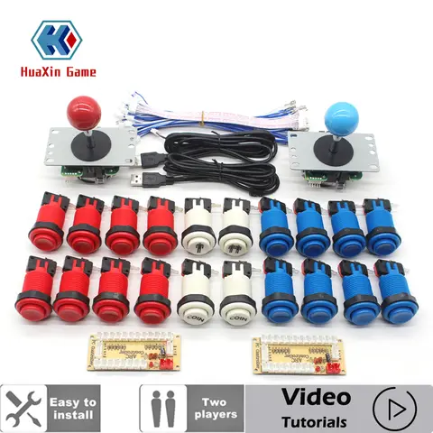 아케이드 DIY 키트 아메리칸 스타일 SANWA 조이스틱 HAPP 코인 2 플레이어 푸시 버튼 마이크로 스위치 PC 라즈베리 파이 용 제로 지연 인코더
