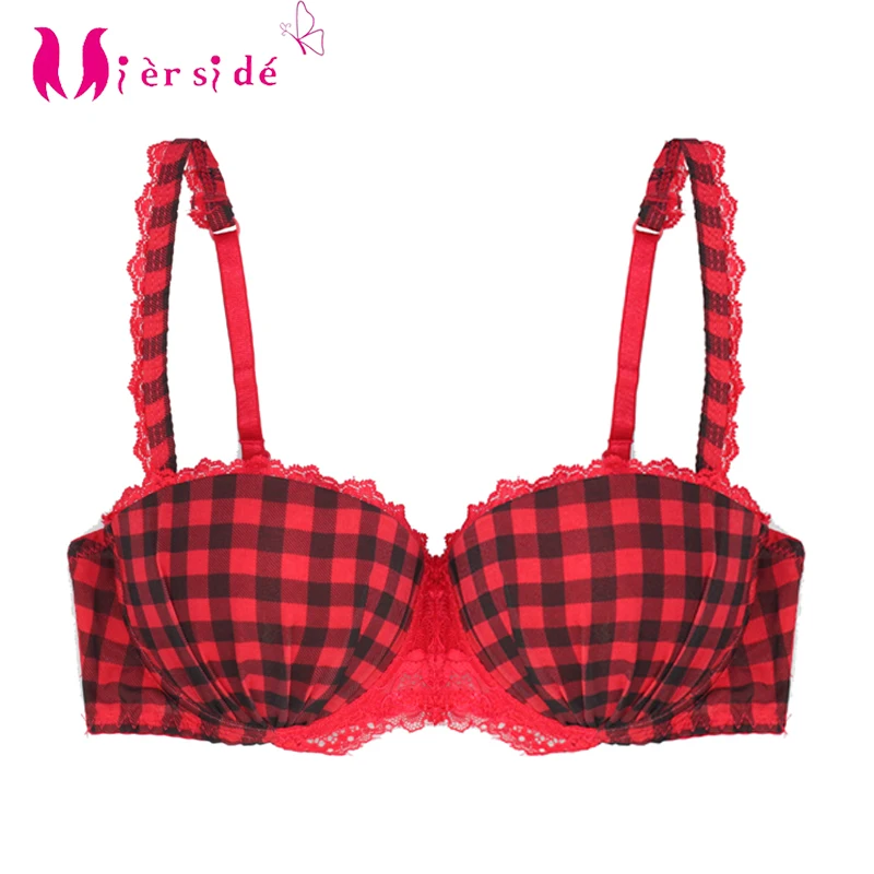 

Mierdise Woman Underwear Red Plaid Bra Everyday Fashion Push Up Bra Sexy Lingerie