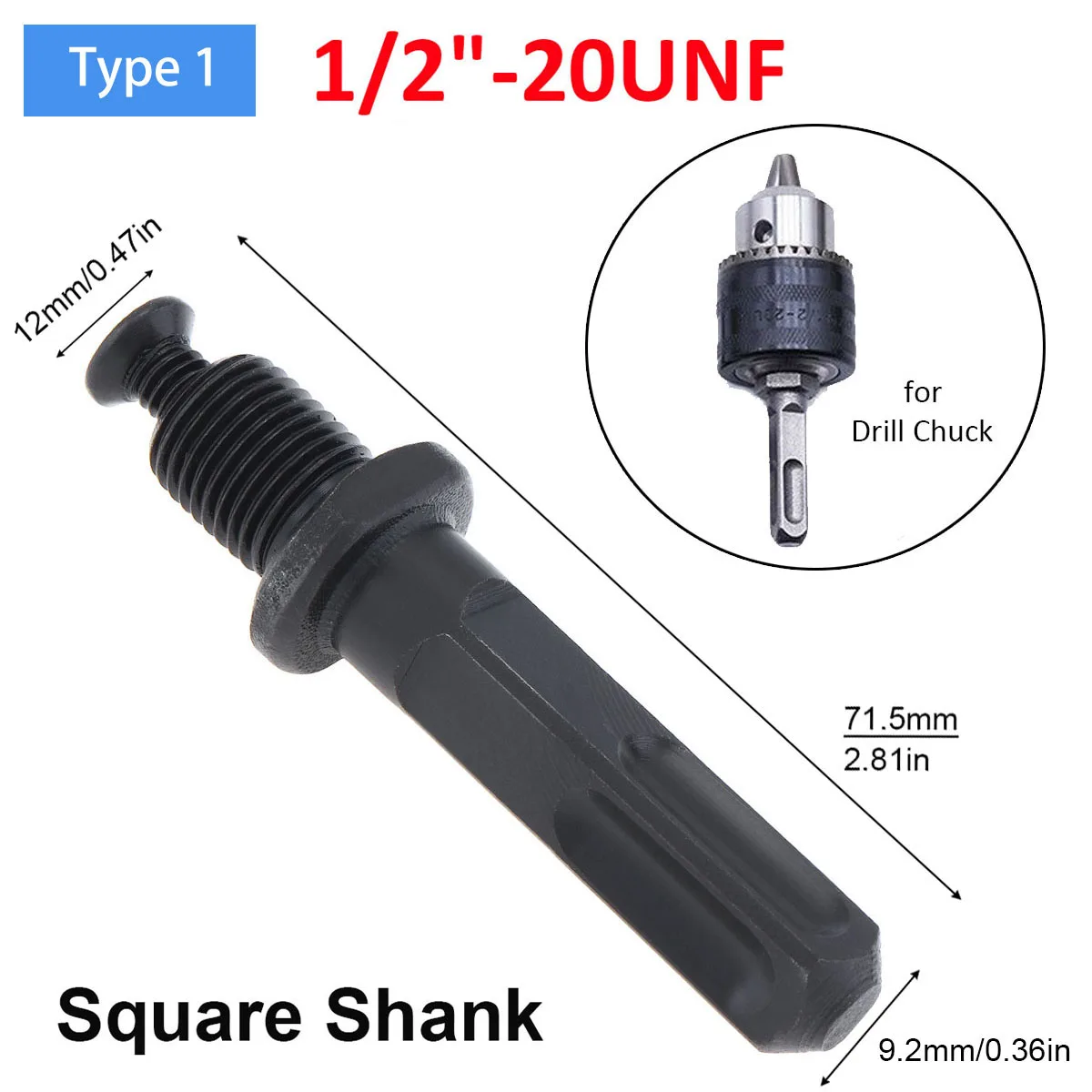 1/2 -20UNF 3/8-24UNF Connecting Rod Adapter Square Round Hexagon Hex Screw Shank Drilling Bit Extension for Electric Drill Chuck