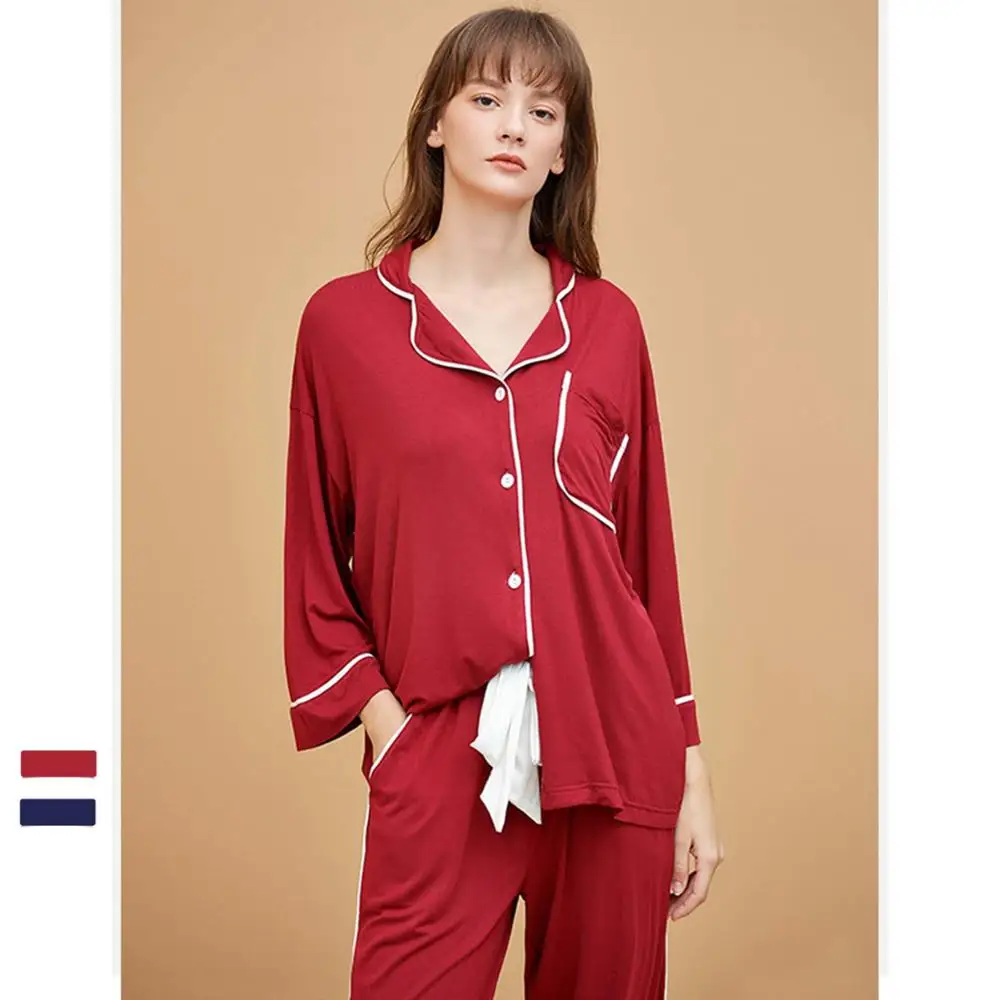 

Pajamas Women Autumn New Products European American Style Modal Comfortable Buttoned Lapel Long Sleeve Cardigan Home Service