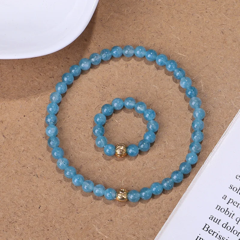 Bohemia Aquamarine Beads Bracelet Natural Stone Elasticity Pulsera & Energy Ring Yoga Healing Friendship Jewelry Gifts