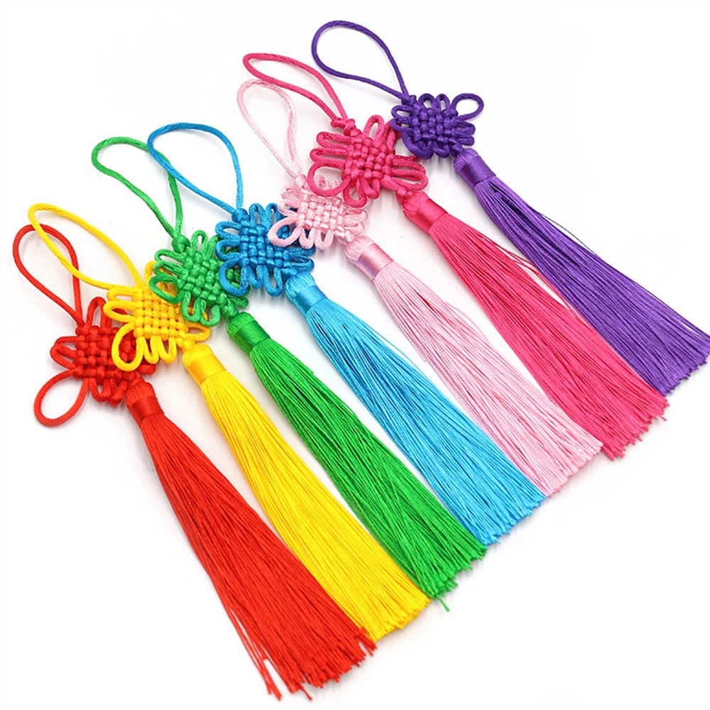 2 sztuk/partia 12cm Multicolor chiński węzeł jedwabiu Tassel szczotka Fringe telefon satynowe frędzle wisiorek frędzle dla rzemiosła DIY Home Decor