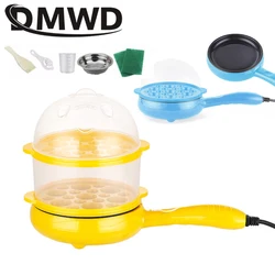 DMWD-Mini sartén eléctrico multifuncional, con capa antiadherente, para cocinar huevos y panqueques, para cocción al vapor de carne y comida, con enchufe de la UE