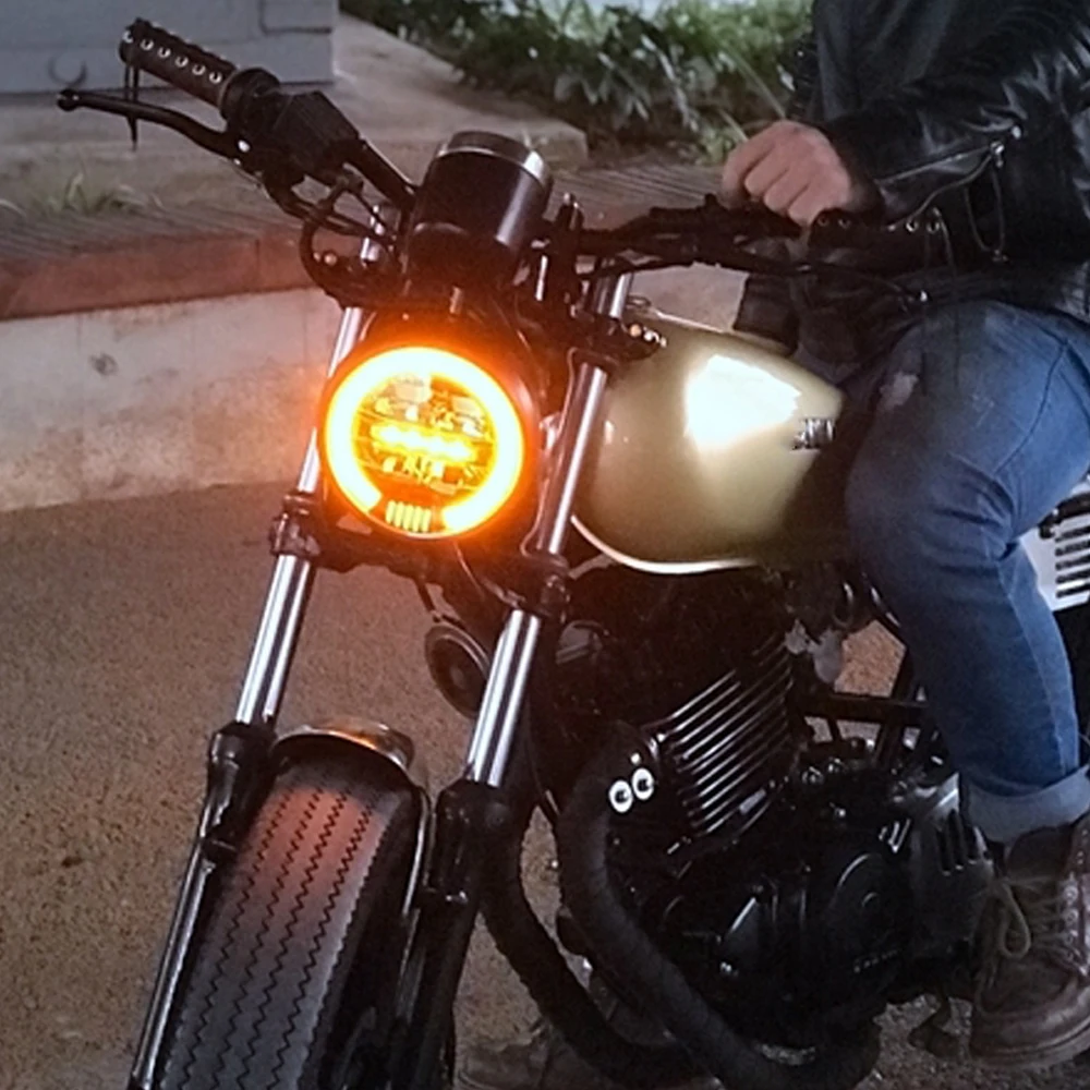 6.5 inch LED Cafe Racer Motorcycle Headlight Lamp Halo DRL Moto LED For sportster bobber chopper street glide Scrambler GN125