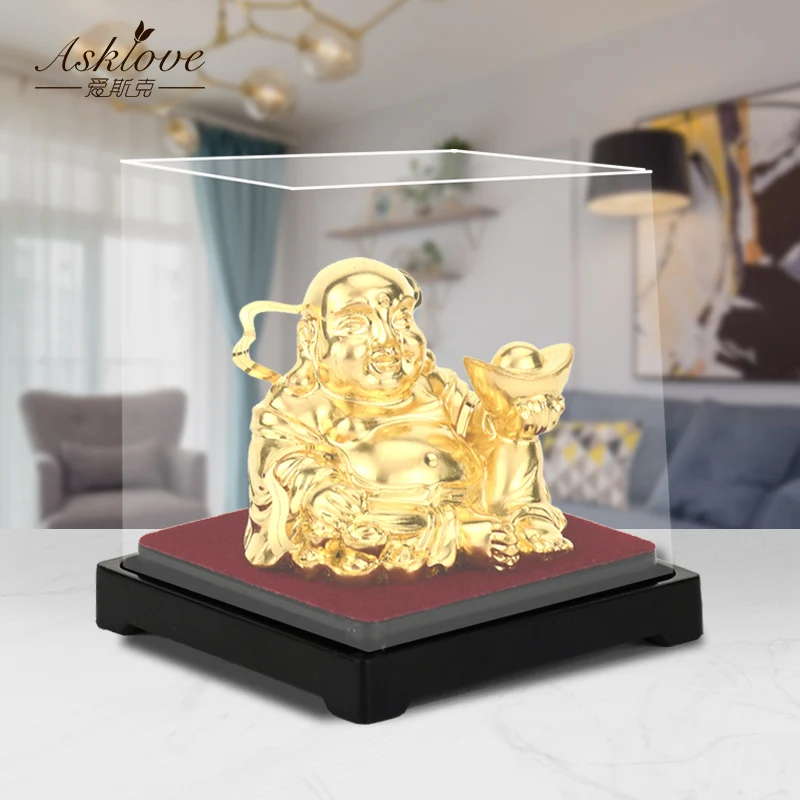 Gold Laughing Buddha Statue Chinese Feng Shui Money Maitreya Buddha Sculpture Figurines 24K Gold Foil Crafts Home Decor Gifts