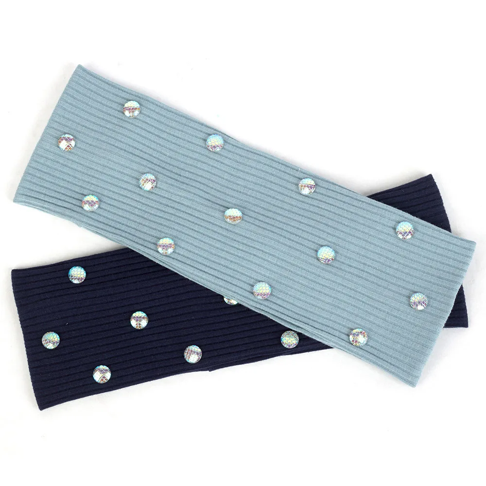 Women Cotton Ribbed Wide Headband Female Flat Hairband Striped Turban Fish Scale Rhinestone Head Wrap Colorful Accessories