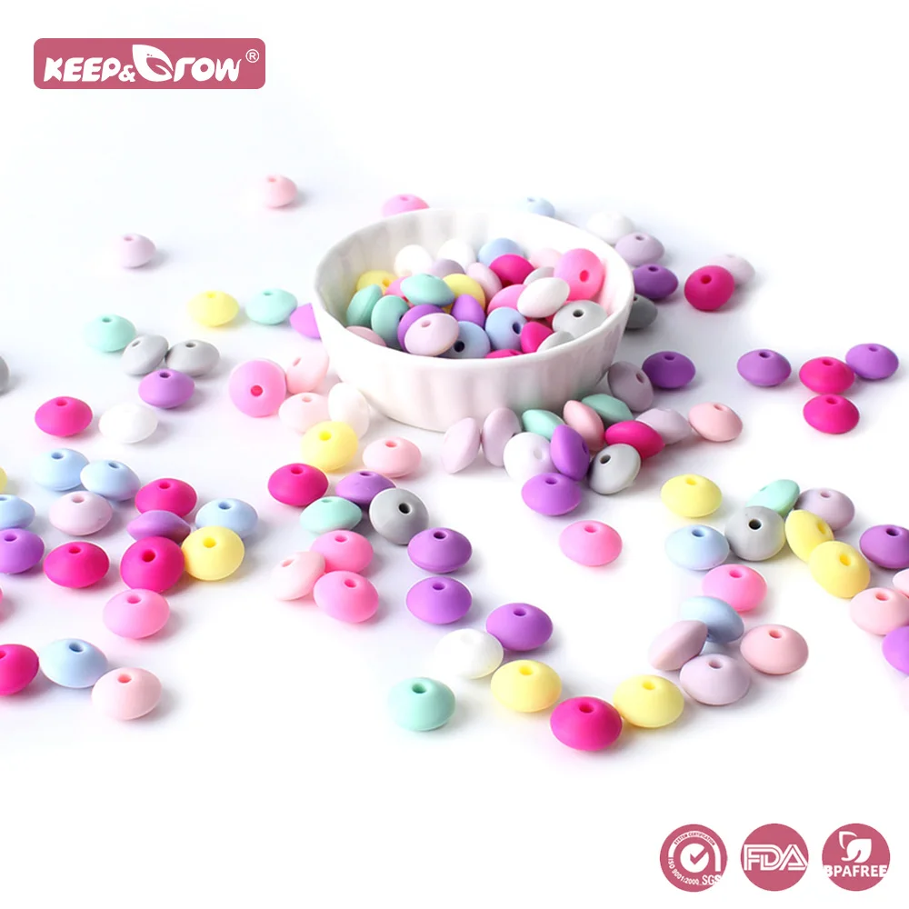 

Keep&Grow 1000Pcs 12MM Silicone Lentils Beads BPA Free Baby Teethers Food Grade Abacus Beads For Baby Pacifier Chain Making