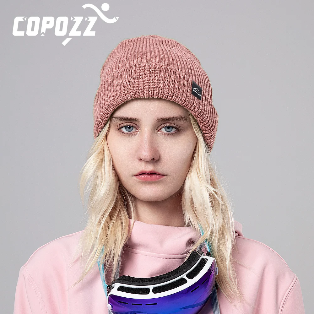 COPOZZ Winter Ski Knit Cap Gender Solid Color Wool Warm Casual Hedging Cap Ski Beanies Caps  for Men Women