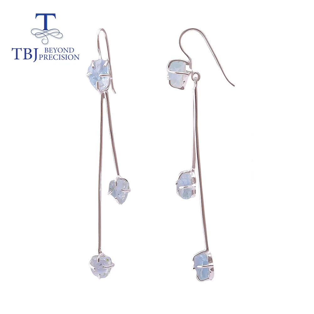 

100% 11.5ct aqumarine Rough gemstone long earring 925 sterling silver fine jewelry for women unique looking handmade jewelry