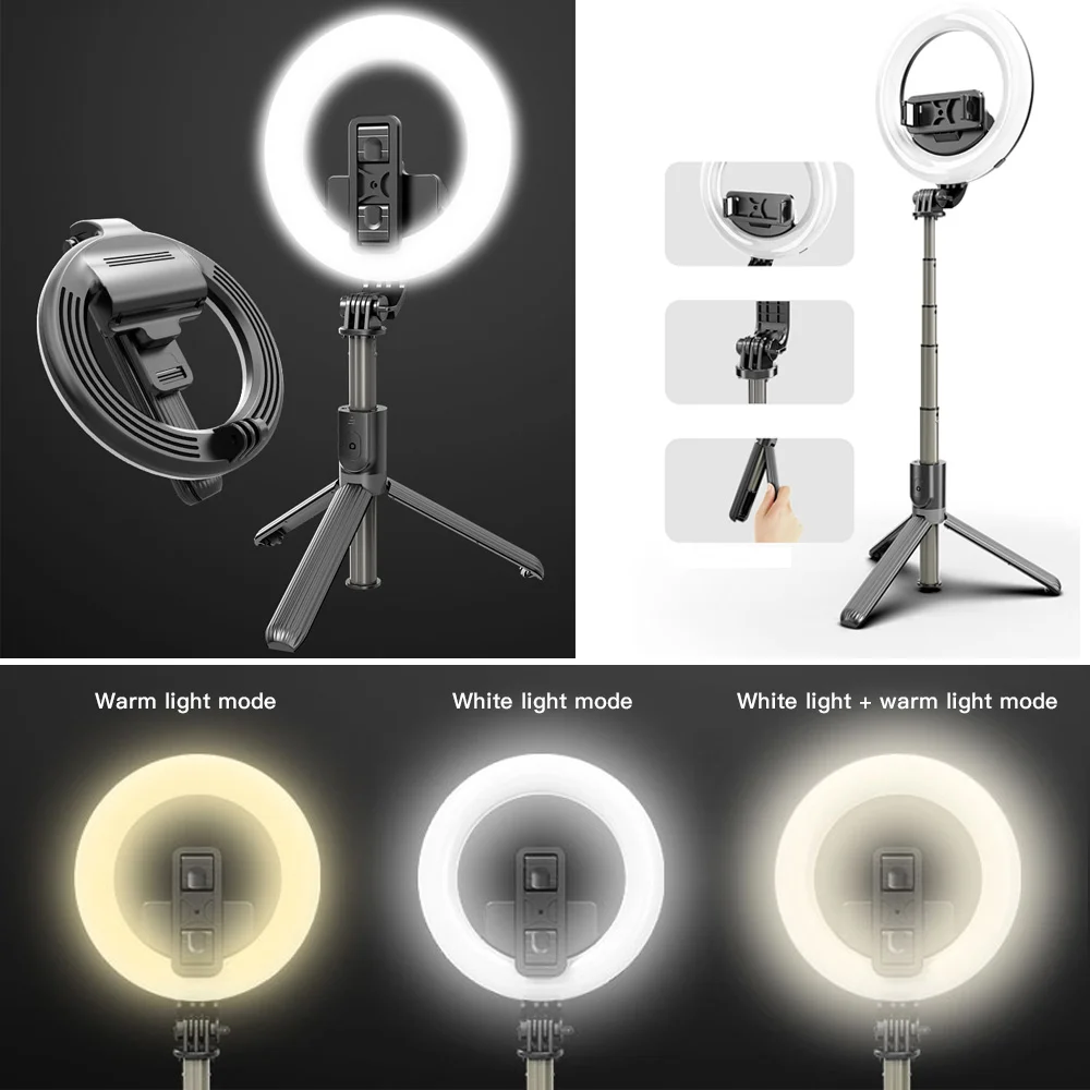 Bluetooth Selfie Sticks With LED Light Ring Multi-Function Light Tripod With Lamp Photography Lighting For Youtube Holder Phone