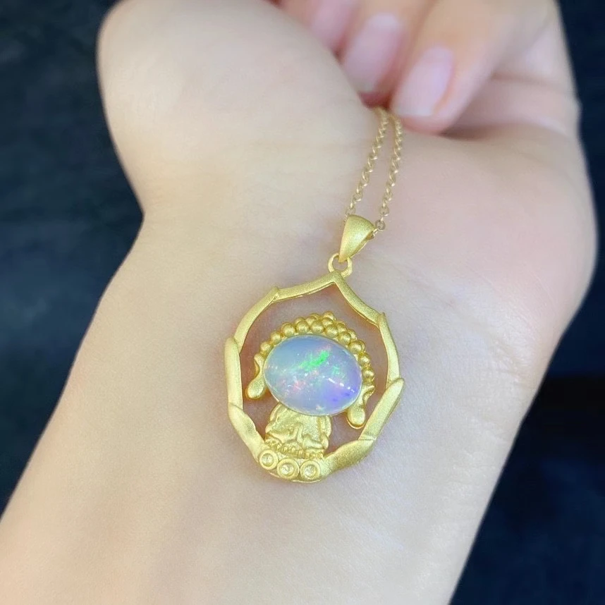 

2021 Buddha style opal pendant of necklace women fine jewelry fireworks natural gem girl birthday gift Good luck birthstone