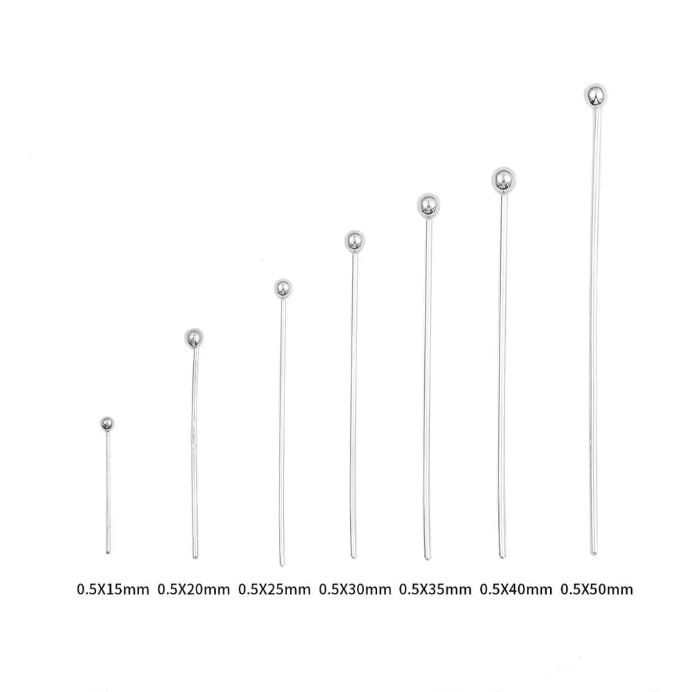 

10 шт./лот 15 20 25 30 35 40 50 мм 925 Стерлинговое Серебро, Металлические Булавки с шариковой головкой для изготовления ювелирных изделий своими руками, булавки с головкой, фурнитура