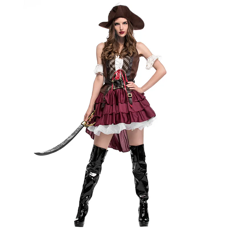 Female Warrior Cosplay Women Halloween Pirates of The Caribbean Costume Carnival Purim Stage Nightclub Bar Role Play Party Dress