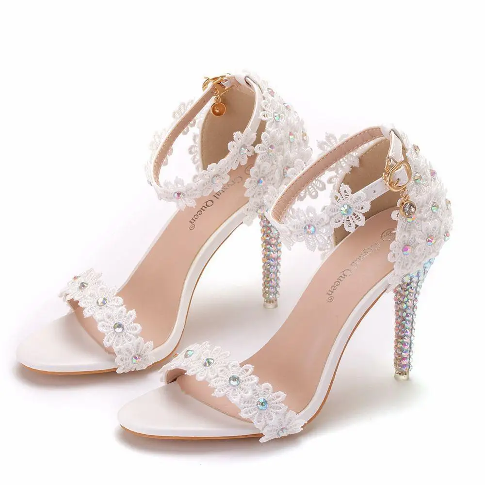 New 9cm stiletto shoes, lace, flowers, rhinestones, bridal wedding shoes, photo high-heeled sandals