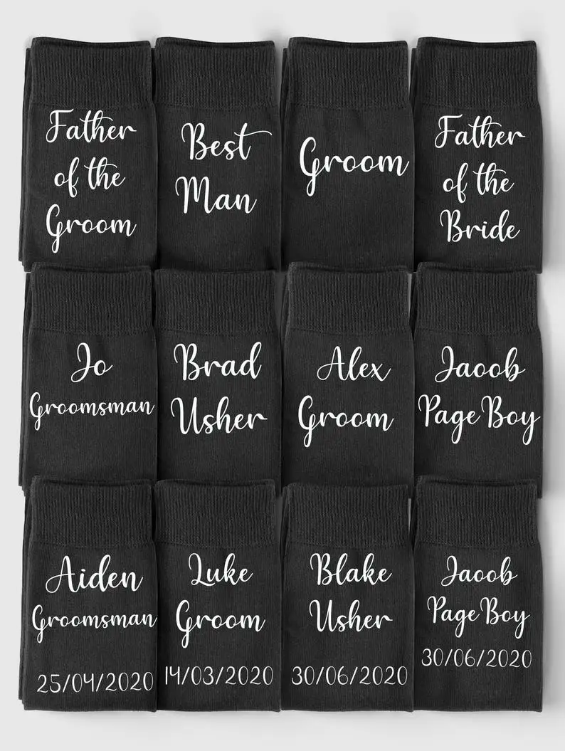 Personalised Wedding Socks Wedding Party Socks Fancy Style Font Custom Name Printed Groom Socks Groomsman Socks Best Man Socks