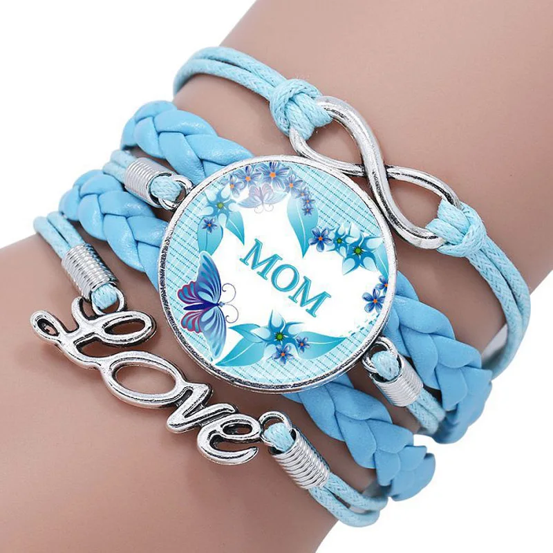 BEST MOM EVER bracelets For Women Letter Glass Cabochon Charm Braided Leather Rope Chains Bangle Fashion Mother Jewelry Gift