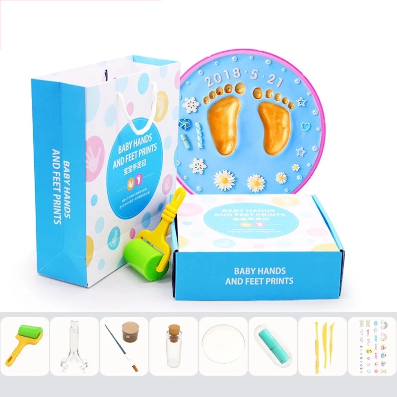 Baby footprint baby gift Baby Care Air Drying Soft Clay DIY Babies hand foot Imprint Kit Casting Toys print pad Newborn souvenir