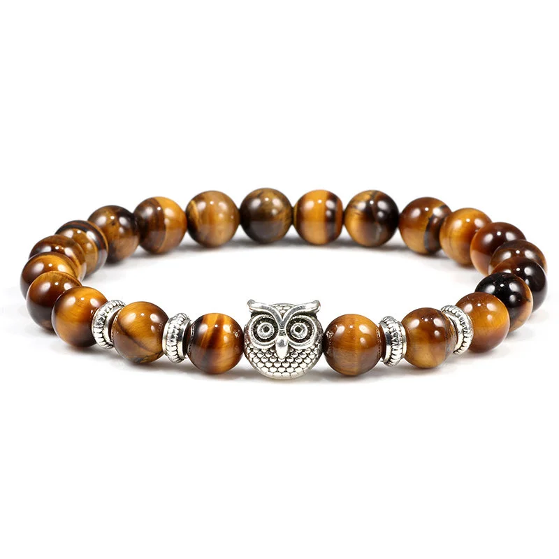 Owl Bracelet Fashion Women Tiger Eye Stone Bracelets Bangles Classic 8mm Black White Natural Lava Beaded Charms Jewelry for Men