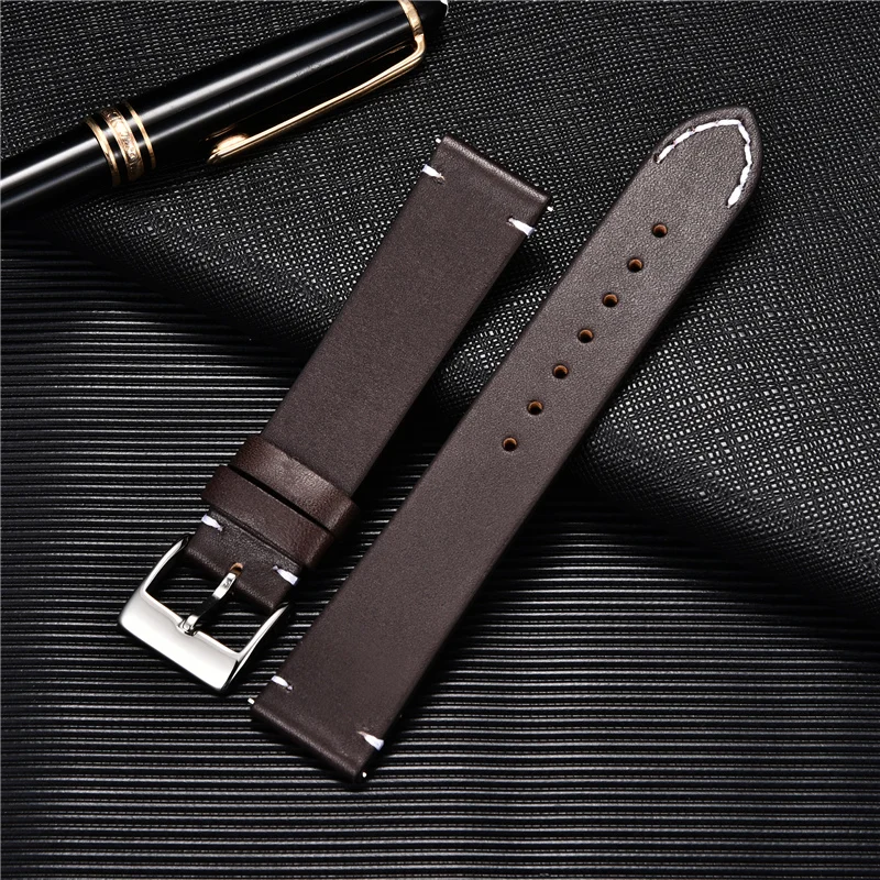 Ultra-thin Quick Release Leather Watchband 18mm 20mm 22m 24mm Bracelet Smart Watch Straps Soft Matte Wristwatch Band