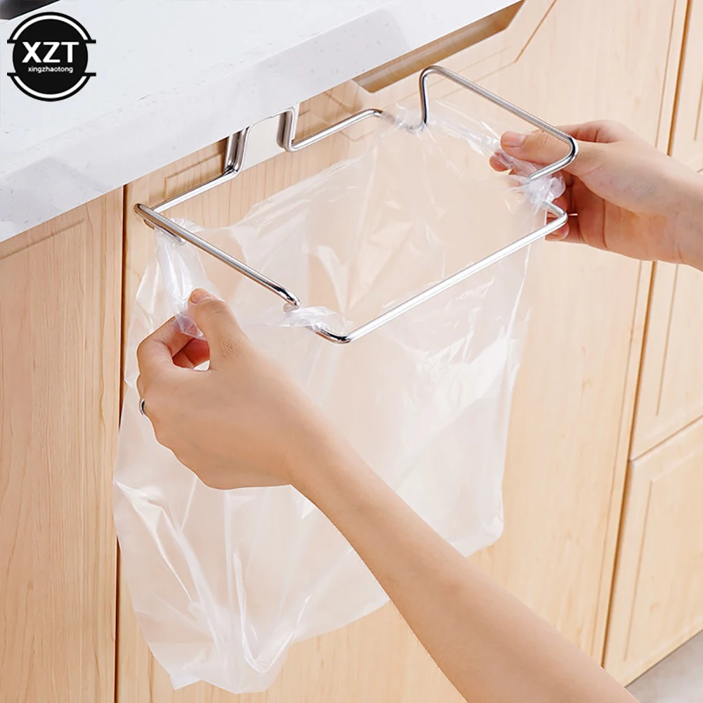 Kitchen Trash Rack Cabinet Door Garbage Bags Holder Stainless Steel Closet Garbage Storage Holder Garbage Bags Rack Holder