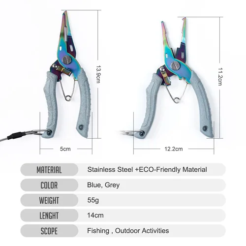 Imagen 2 del producto NOEBY-Alicates de pesca, herramienta para un pequeño anillo deslizante de señuelos, alicates de pesca de acero inoxidable, Cortador de línea trenzada, accesorios de pesca