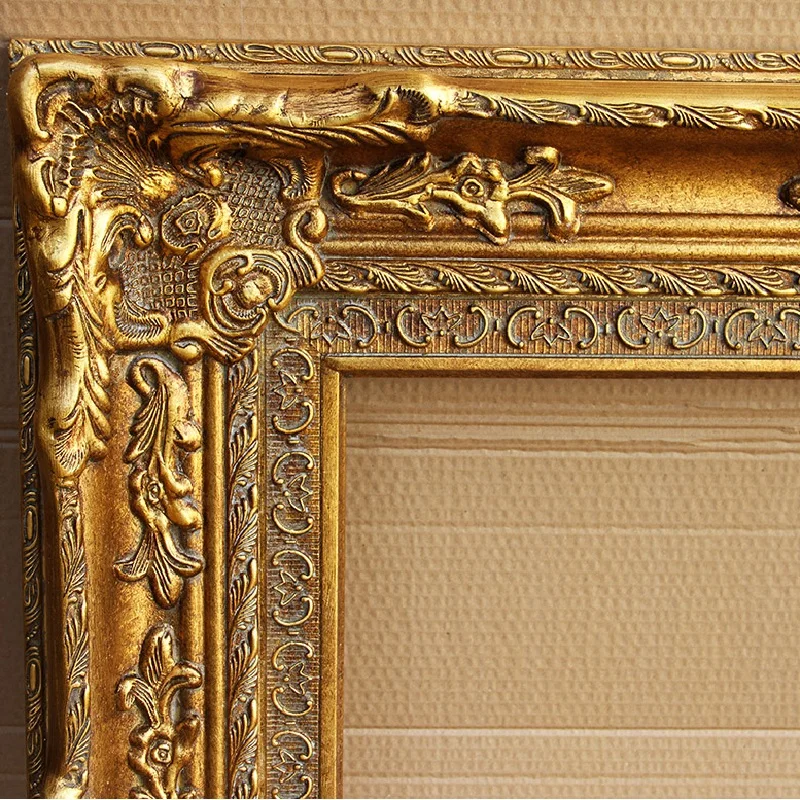 Golden Solid Wood Picture Frame, European Plaster Carved Frame, Villa Photo Frame, 15.5cm Thickness 5cm