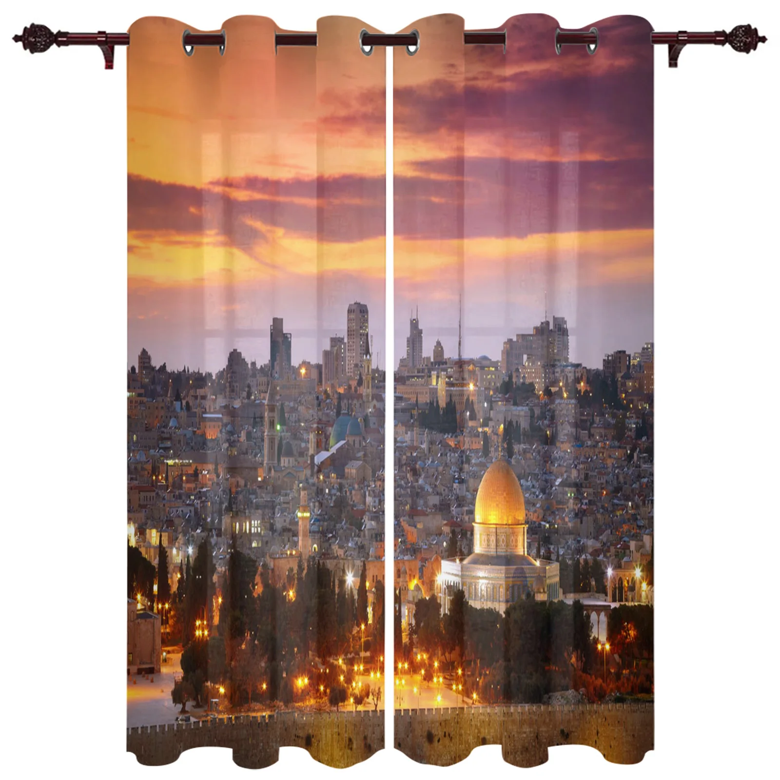 City Building Lights Sunset Valance Curtains For Living Room Study Youth Bedroom Kitchen Outdoor Windows Custom Cotton Linen