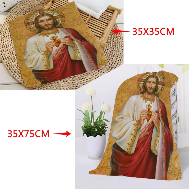 New arrival Custom Mercy of Jesus Printed Face Towel Microfiber Fabric Square rectangle Towels Size 35x35cm 35x75cm