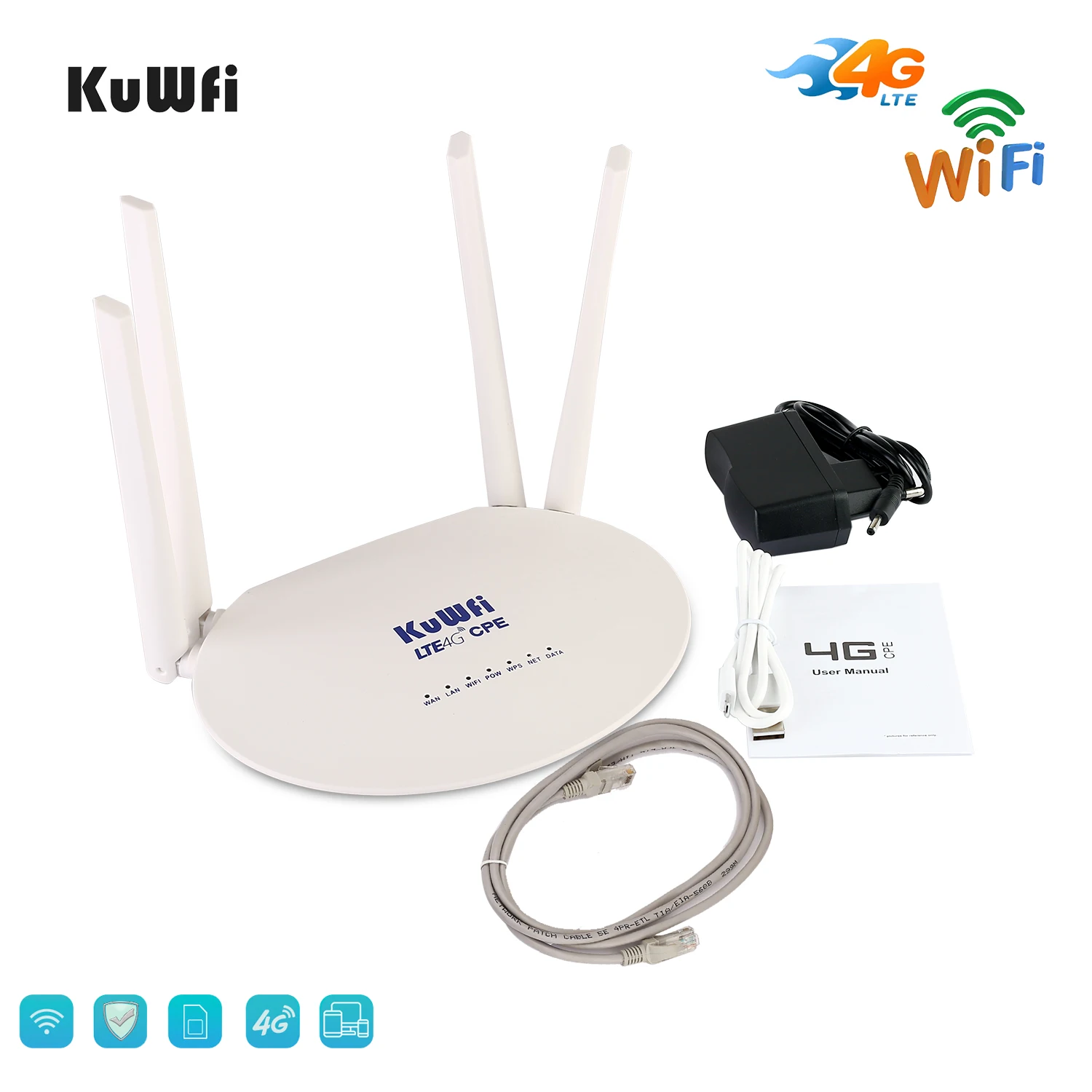 Imagem -05 - Lte Roteador sem Fio 150mbps 3g 4g Modem Cat4 Desbloquear Roteador Wifi Fdd Tdd Cartão Sim Pcs Antenas até 32 Usuários Kuwfi4g