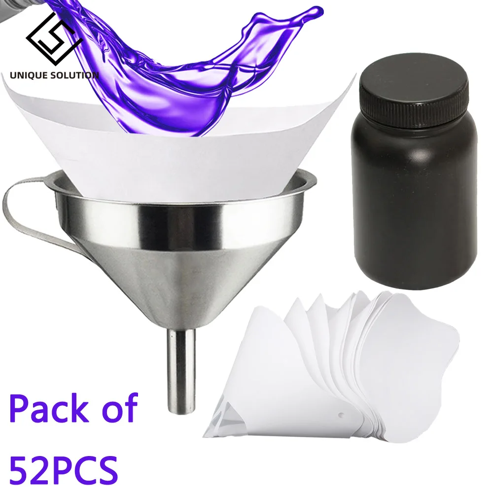 52PCS 3D Printer Resin Filter Funnel Durable Stainless Steel Disposable Paper Strainer Resin Empty Bottle SLA/DLP