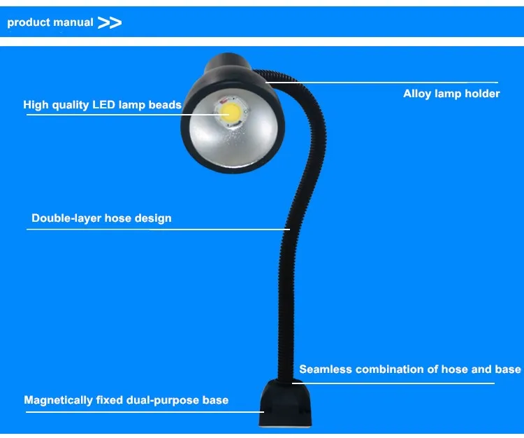 Lampe LED à bras Long, perceuse CNC 24V/220v, 12w, Flexible, tuyau métallique