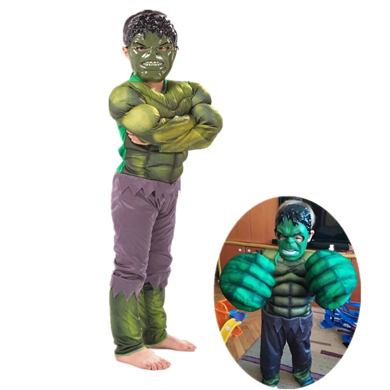 4-12Y Kids Hulk Super Hero Muscle Costume Children Halloween Cosplay Fantasy Fist Accessories Party Supplies  Game Dress Up Mask