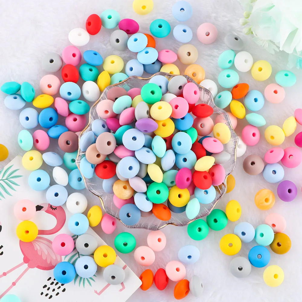 12MM 50/100Pcs Silicone Lentil Beads BPA-Free Baby Teether Teething Ring Pacifier Chain DIY Bracelet Necklace Jewelry Beads