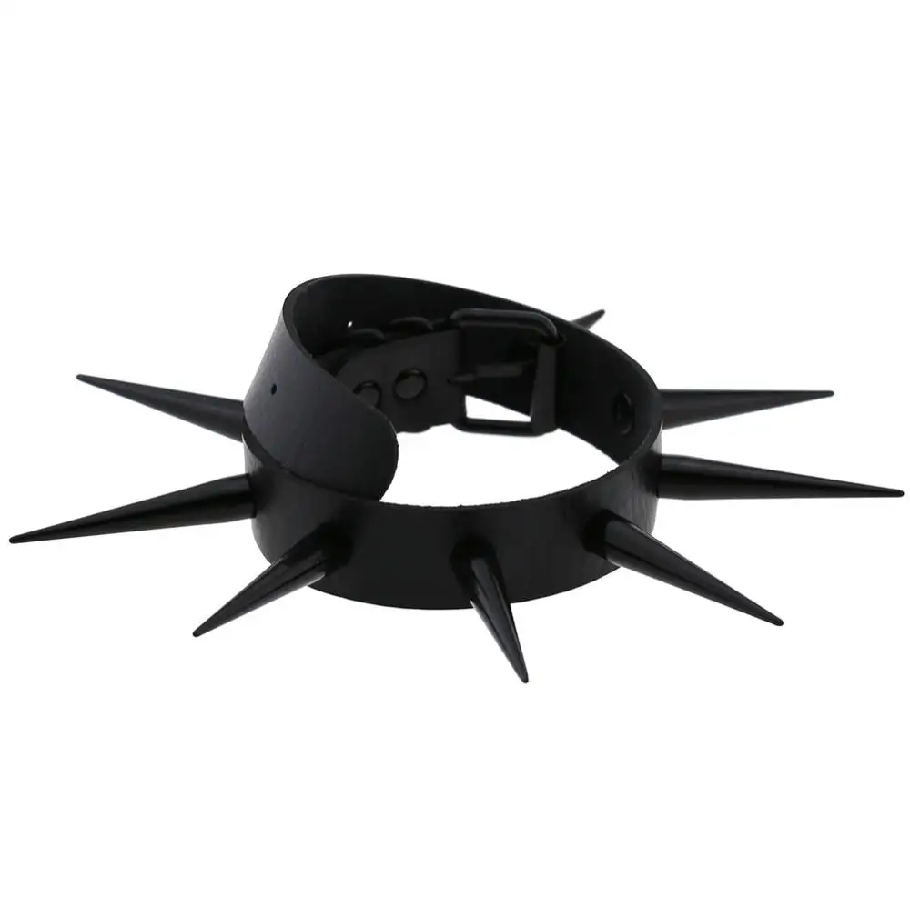 Big Long Spiked Choker Collar CyberPunk Leather Spike Chockers Necklace For Women Men Rave Goth Costumes Jewelry