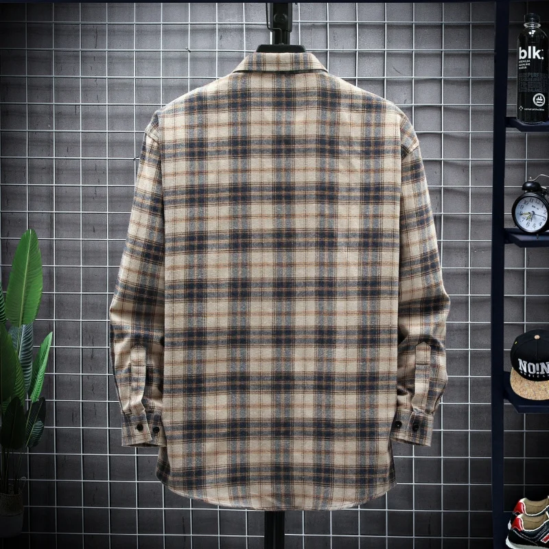 Autumn Men's Fashion Color Plaid Long Sleeve Shirt Classic Business Casual Workwear Formal Top Quality Overalls Men's Shirts