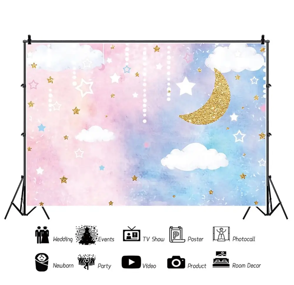 Yeele 블루 핑크 꿈꾸는 하늘 구름 스타 배경 사진 Newbron 베이비 샤워 생일 Photophone 배경 사진 스튜디오