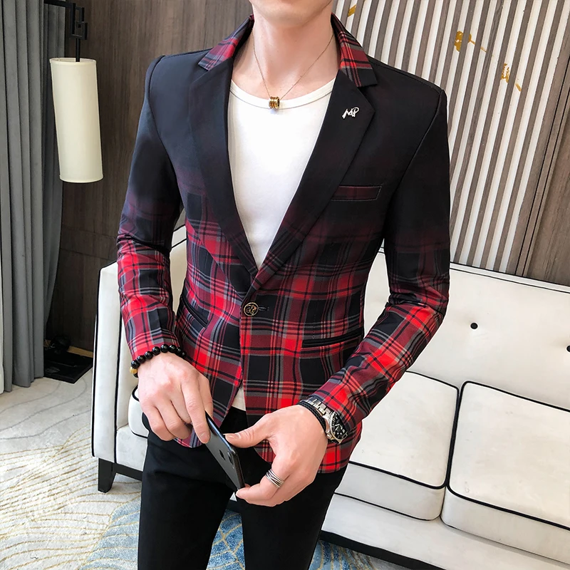 2024 Spring Men\'s Plaid Blazer Fashion Business Casual Men\'s Slim Suit Jacket Large Size Casual Banquet Wedding Party Club Dress