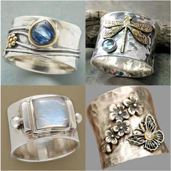 New Retro Dragonfly Ring Moonstone Magpie Bee Animal Flower Men's And Women's Luxurious Wedding Banquet Lovely Thai Jewelry