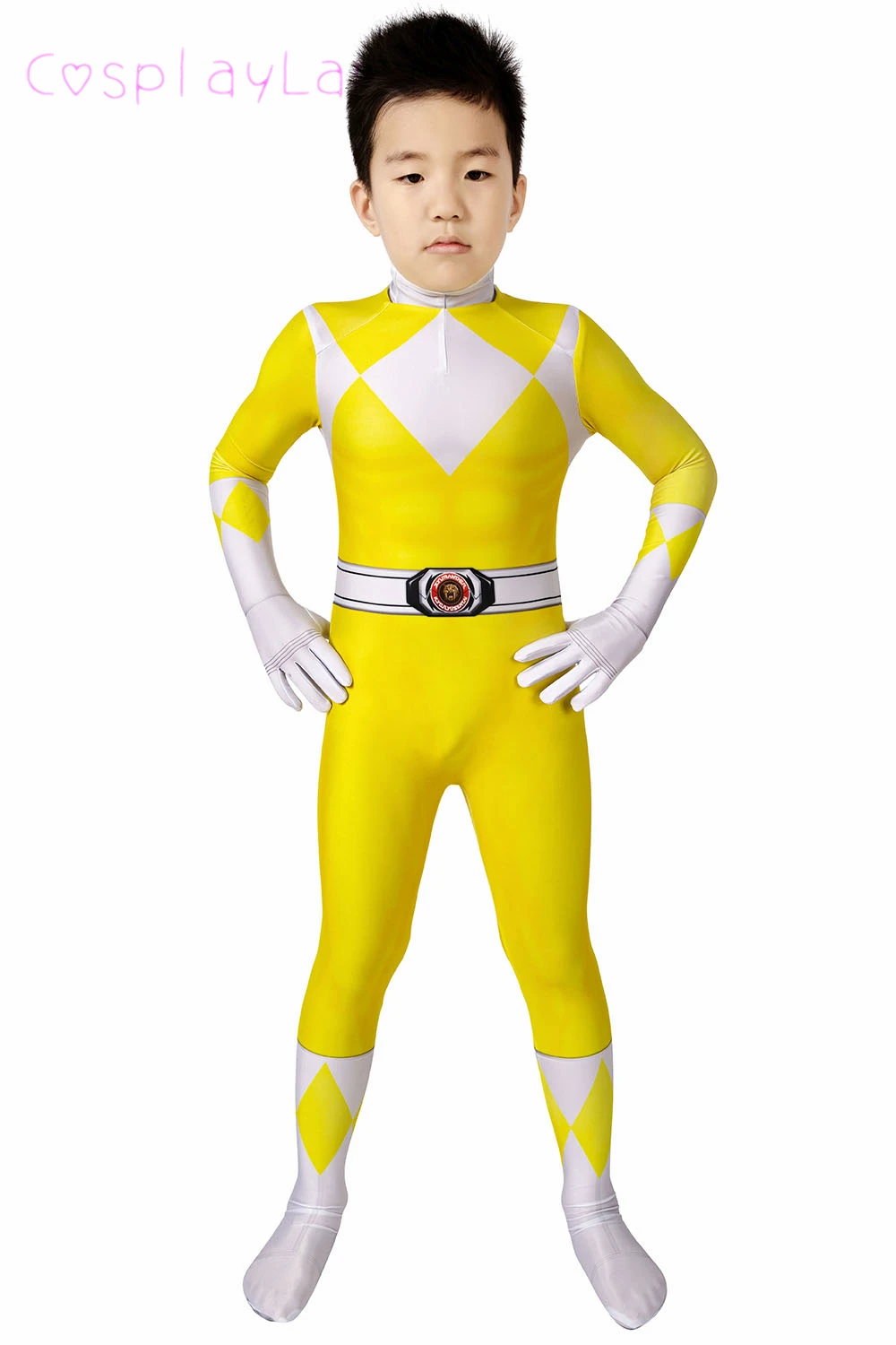 Kids Yellow Ranger 3D Printed Jumpsuit Children Halloween Carnival Superhero Cosplay Costume Boys Zentai Bodysuit Helmet Mask