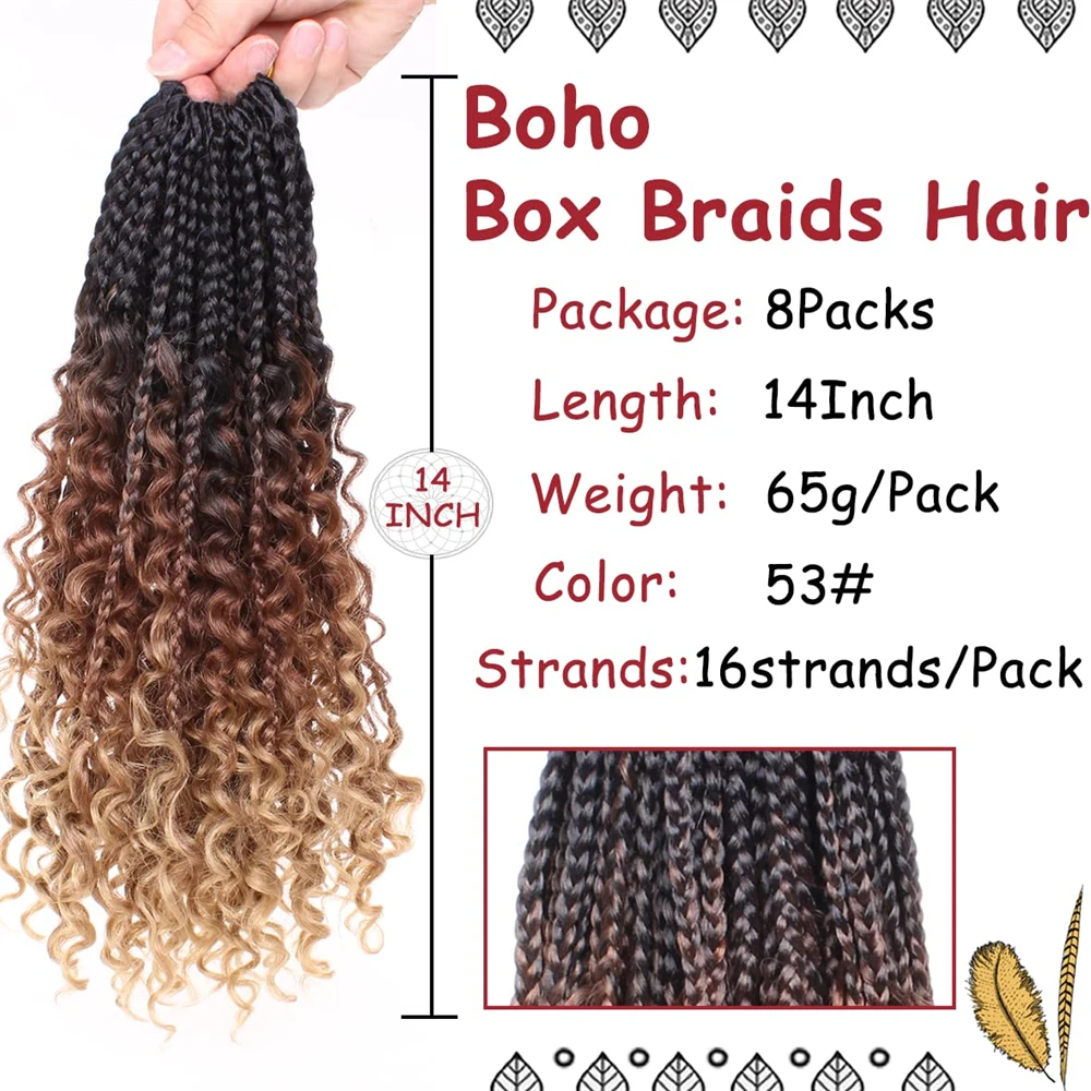 14 16 18 20 22 Inch Boho Box Braids Box Braids Crochet Hair Bohemian Hippie Braids Braiding Hair Box Braids with Curly Ends