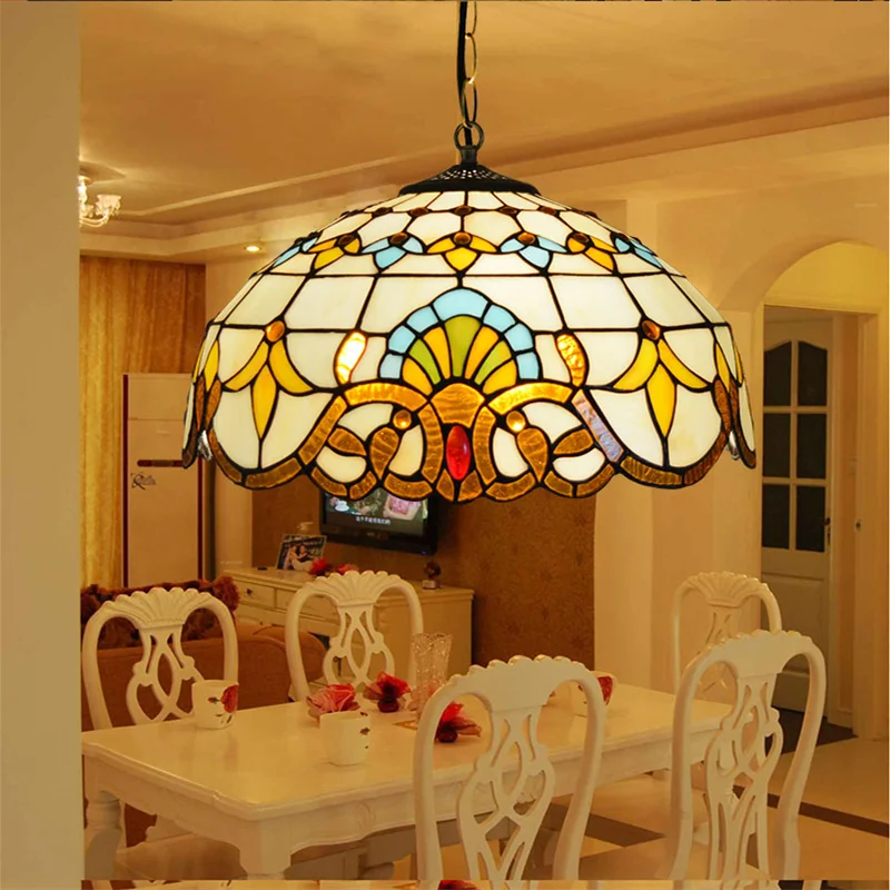 Nórdicos Tiffany lámpara de cocina comedor pasillo hecho a mano araña de cristal e27 interior decoración Pavo Real país lámpara