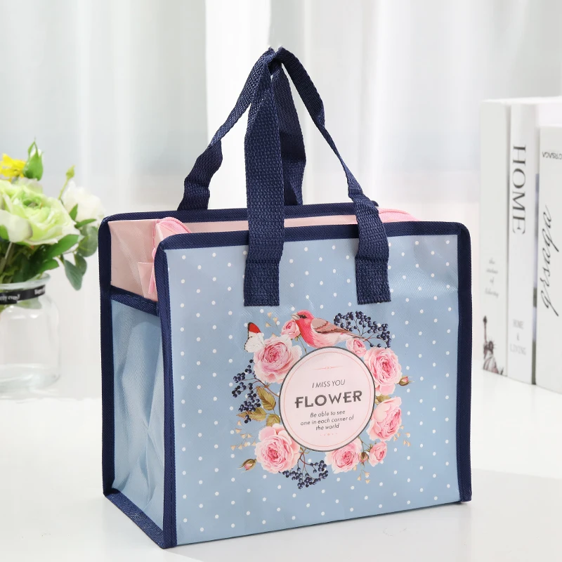 Wasserdichte wieder verwendbare Cartoons Einkaufstasche Frauen umwelt freundliche Blumen Shopper Handtasche Mittagessen Tasche Schulter tasche – Detail 6