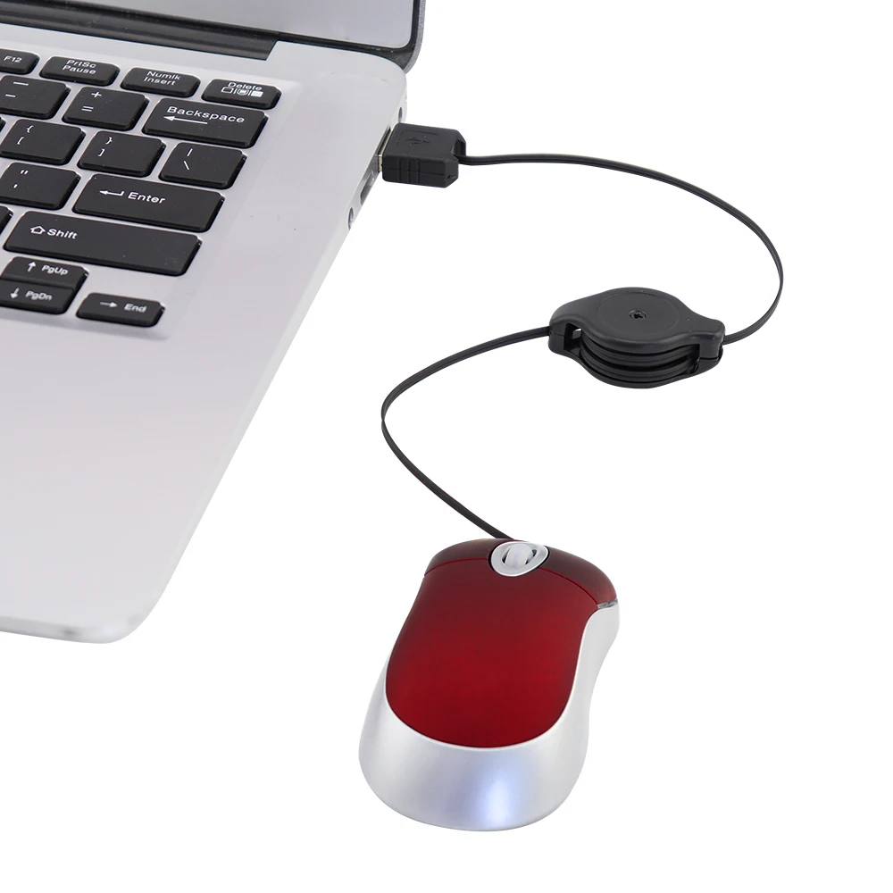 

CHUYI Portable Mini Computer Mouse with Stretchable Wire 1600 DPI 3D Wired Mause Cute Backup Mice for Laptop