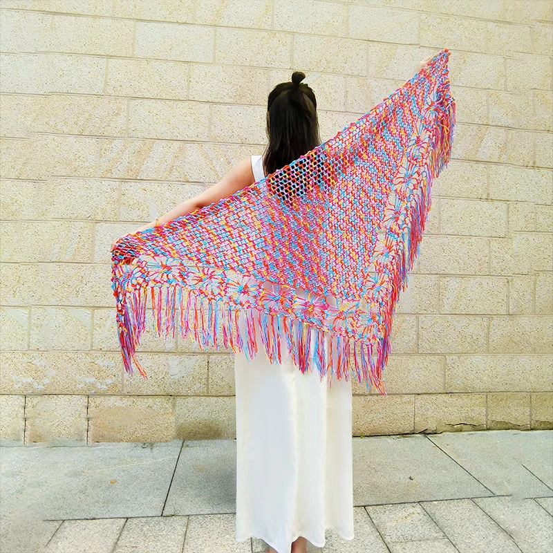 2021 Pure Handmade Wraps Knit Hollow Scarf Shawl Original Triangle Scarf Tassel Cape