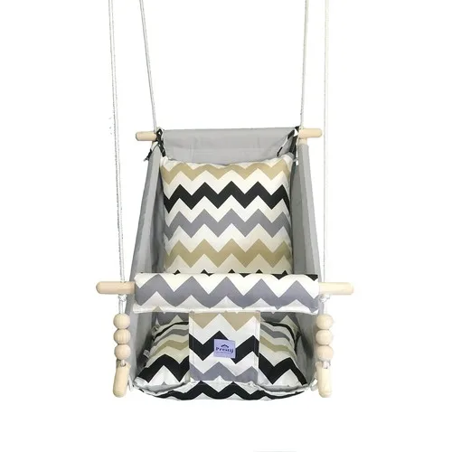 Prestige Relaxation Organic Wooden Baby Child Gray Chevron Swing