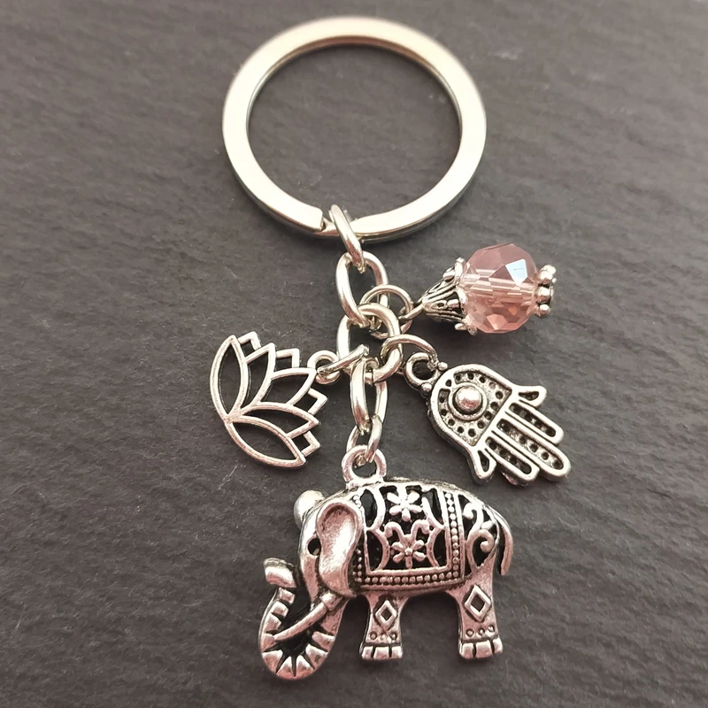 Llaveros étnicos tribales para mujer, regalo único bohemio, llavero de coche de elefante de mano, joyería de loto, 1 unidad