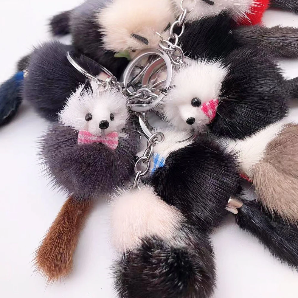 Mink Fur Pom Pom Ball Cute Keychain Charms Fluffy Bow Fox Key Chains Pendant Women Bags Backpack Accessories Car Keyring