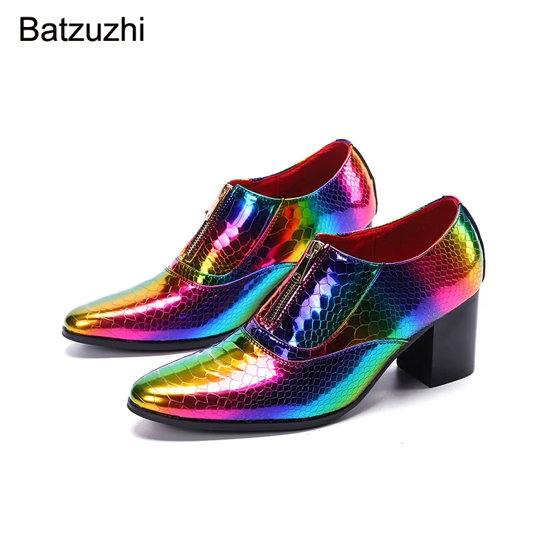 

Batzuzhi 2021 Rock Men's Boots Shoes Pointed Toe 7.5cm High Heels Ankle Leather Boots Men Zip Party & Wedding Boots for Men!